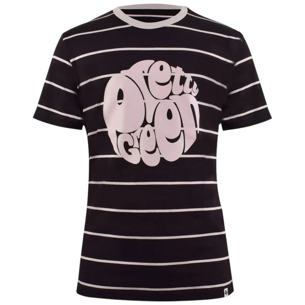 Pretty Green Mens Striped Logo T-Shirt / Black